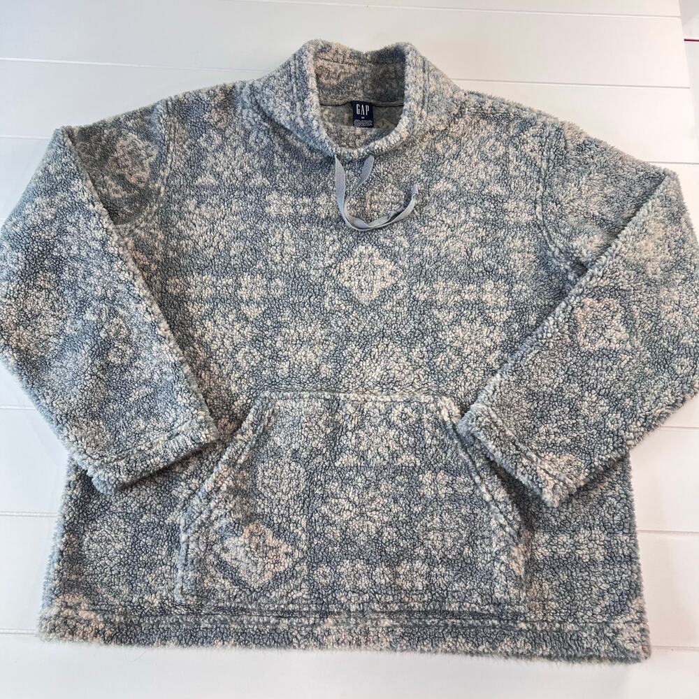 Gap Vintage Women's Snowflake fleece Pullover Jacket Sweatshirt Blue White